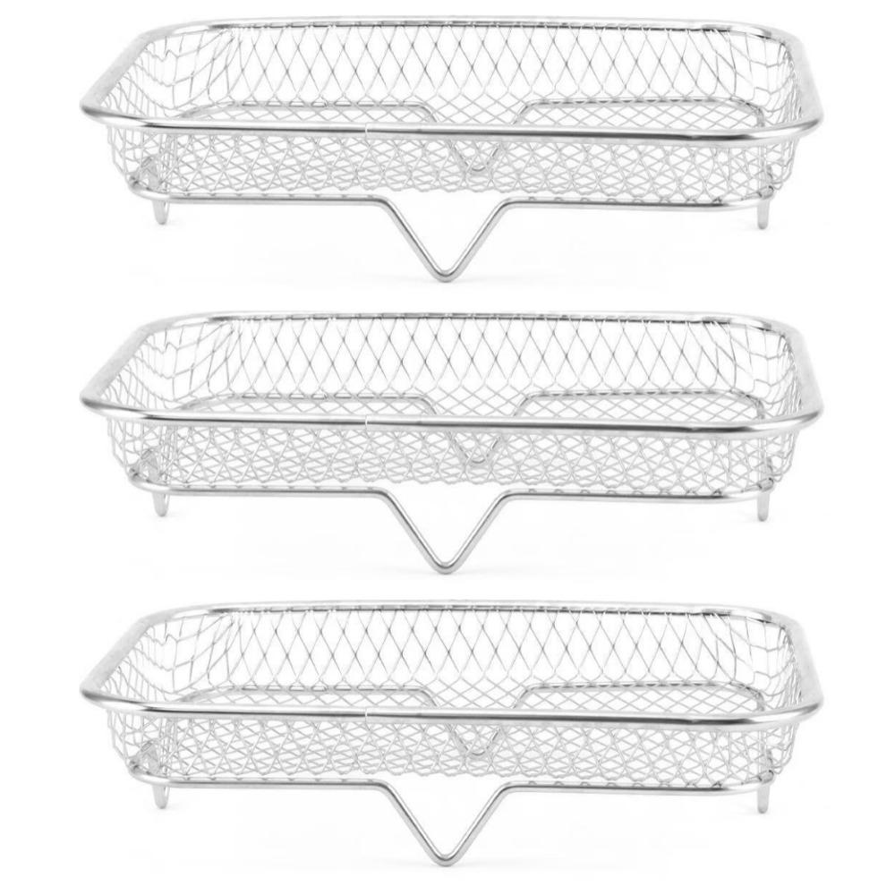 Stainless Steel Grill Basket Air Fryer Rack Stackable Grilling Rack Non Stick Food Tray Multipurpose Drain Basket Kitchen Tools