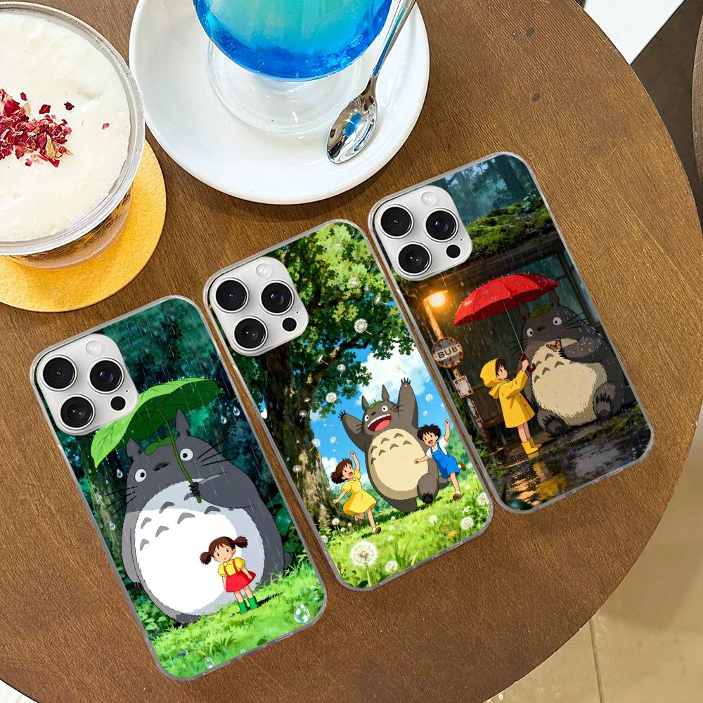 Cute T-Totoroes Silver Gradient Pleated Water Ripple Phone Case for IPhone 17 16 15 14 13 12 11 Pro Max