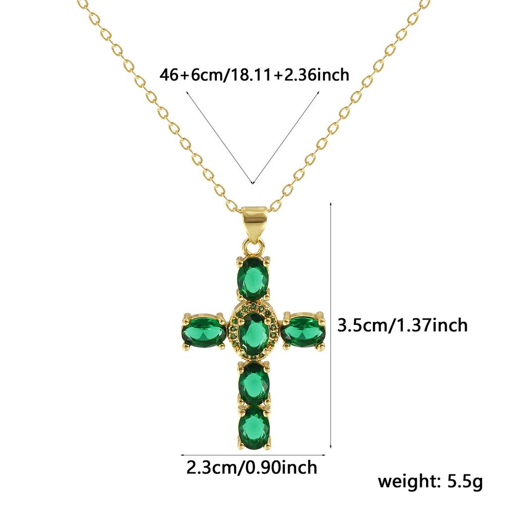 1 Piece Gold Plated Cross Charm Necklace Brass Chain Cubic Zirconia Pendant Necklace For Women Fashion Jewelry 46cm + 6cm