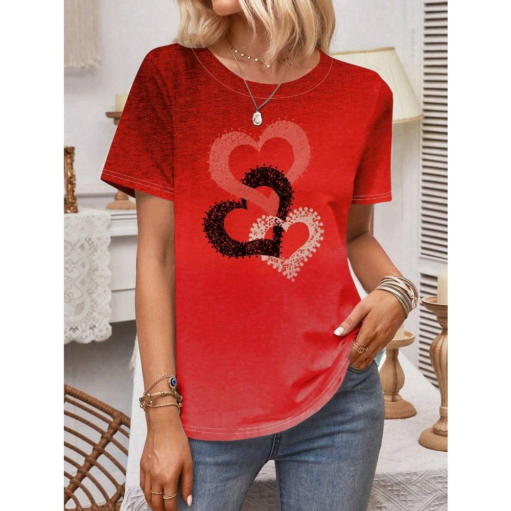 Fashion Heart Print Tee Fashionable Women's T-shirts Casual Round Neck Short Sleeve Tops Harajuku T-Shirt For Woman Summer