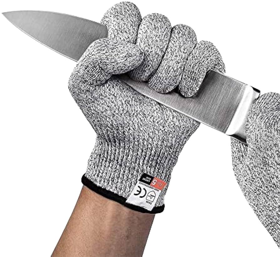 CE EN 388 4543 Level 5 Anti-Cut Anti-Static Anti-Slip Safety Kitchen Gloves 13G HPPE Cut Proof Cryogenic Resistant Gloves (Gray,M) серый