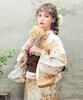 (Dita) Women's Yukata 5-Piece Set: Heiko Obi (sash), Red, Navy, White, Yellow, Camellia Flower, Retro Modern, Easy to Wear by One Person (2. Summer
