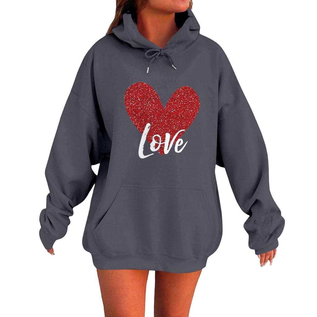 Damen Locker Bequem Lässig Modisch Liebe Aufdruck Langarm Sweatshirt