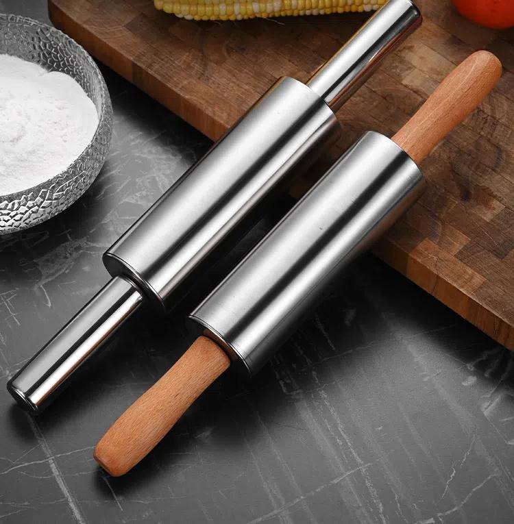 Wooden Handle Stainless Steel Rolling Roller, Hammer, Dumpling Skin Rolling Stick, Household Kitchen
