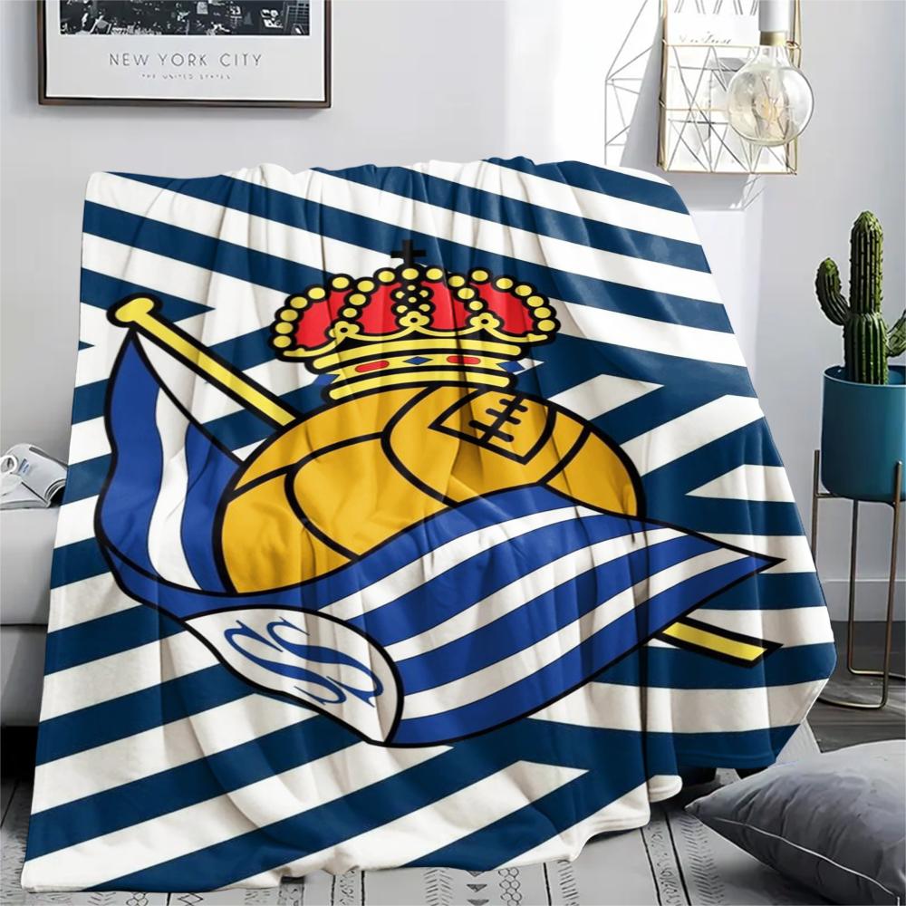 1Pc Real Sociedad Print Flannel Blanket, High Quality Comfortable for All Seasons, Home Decor, Warmth and Comfort, Perfect for Christmas Gifts
