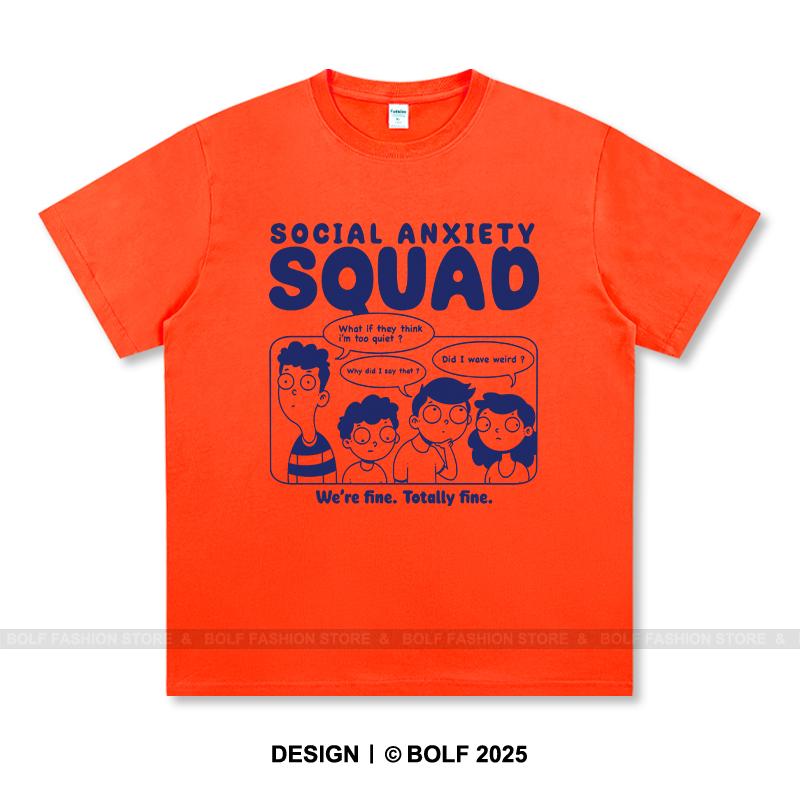 Women's Social Anxiety Squad Printed T-Shirt 100% Cotton Oversized Relatable Graphic Tees for Men Summer Tops Mood Streetwear