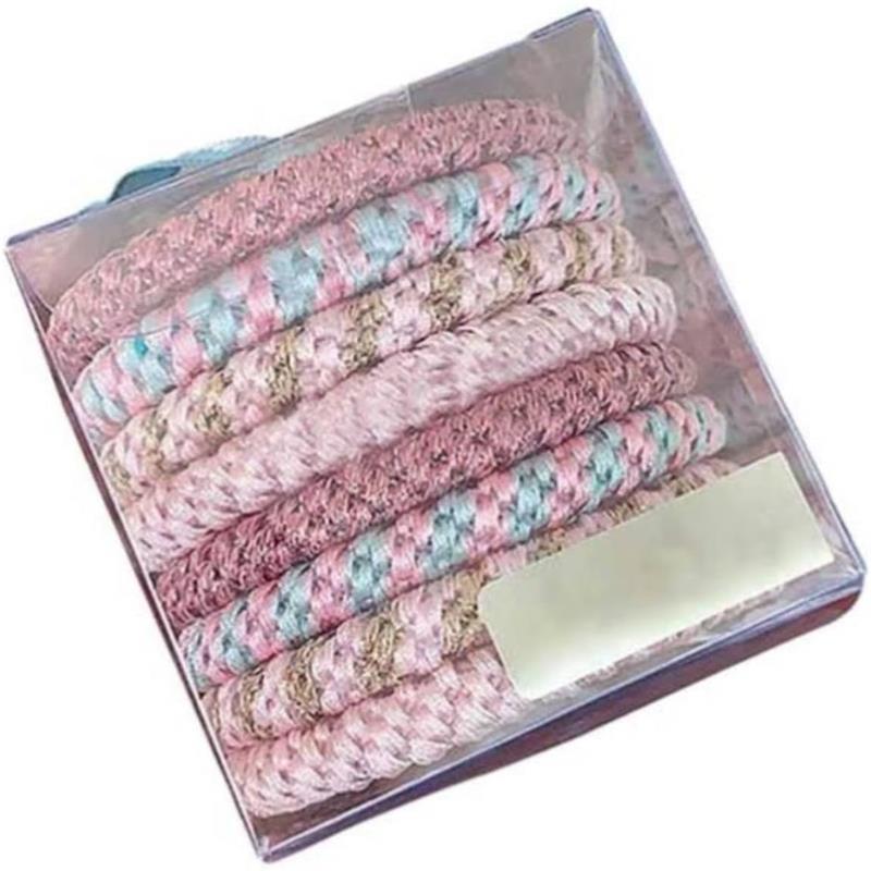 8Pcs Hair Bands, Elastic Hair Ties, Hair Accessories for Girls, Cotton Bands Soft Woven Ponytail Holders for Thick Hair and Curly Hair