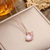 Fortunate Cat's Eye Titanium Necklace with Ginkgo Leaves & Zirconia - Perfect Best Friend Birthday Gift
