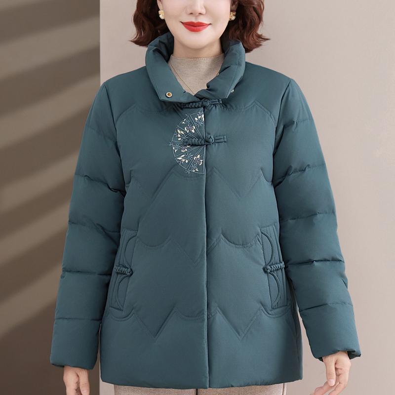 Plus Size Middle Age Women's Winter Down Jackets Thick Warm Embroidery Down Coats Woman Outerwears