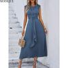 MODIQUE 2025 Summer Plus Size New Women's Casual Solid Color Off Shoulder Elastic Waist Sleeveless O-Neck Long Dress