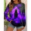 Women Casual Long Sleeve Tops Halloween Theme Witch Graphic Tee Shirts Blouse Crewneck Fall Winter Streetwear Style Y2k Pullover