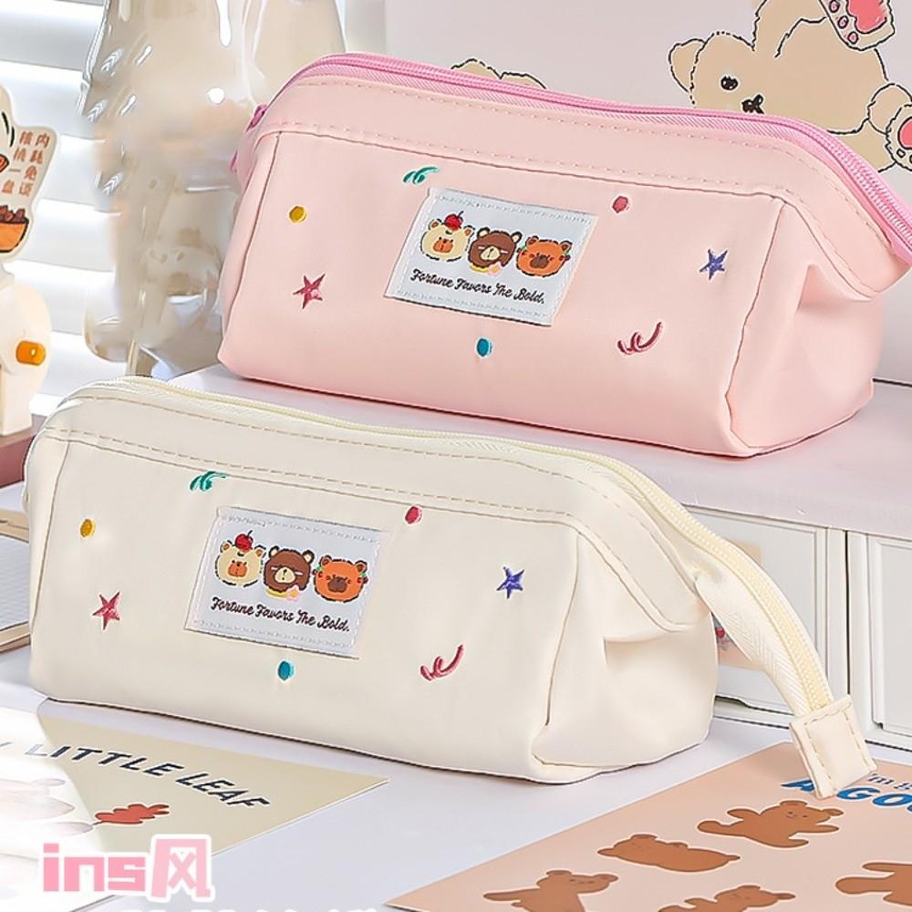Embroidered Kawaii Pencil Bag Large Capacity Pen Pencil Case Stationery Bag  Student