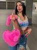 Popular Little Girl Imitation Rabbit Fur Love Handbag Plush Bag Shoulder Crossbody