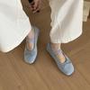 Spring and summer yellow square head small single shoes thick soft sole women's shoes new bow Mary Jane shoes ballet shoes