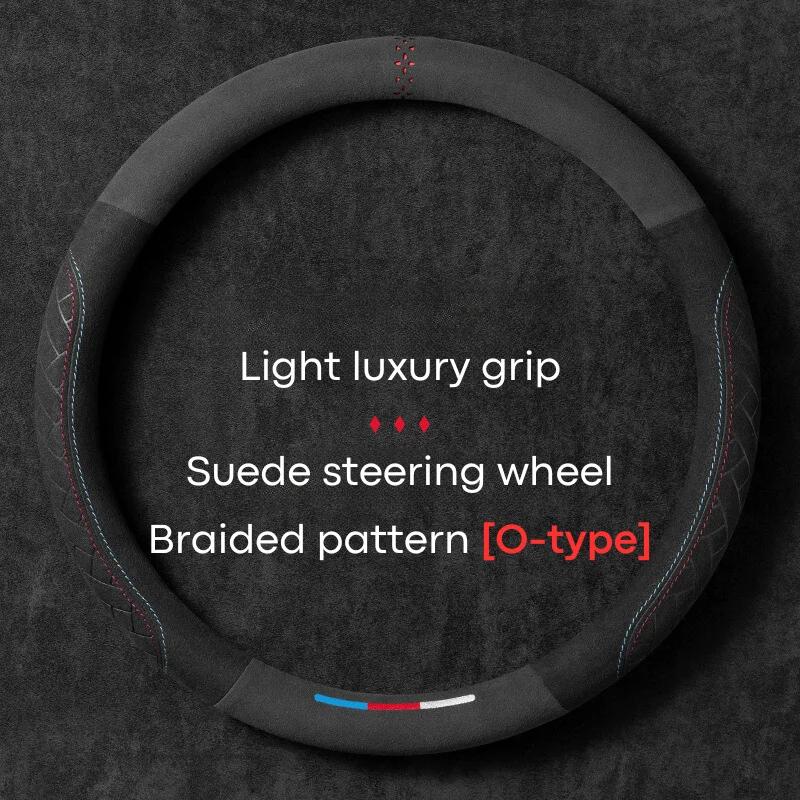Car Steering Wheel Covers Cowhide Suede Steering Wheel Cover Wrap Universal 37-38Cm Breathable Steering Covers Car Accessories