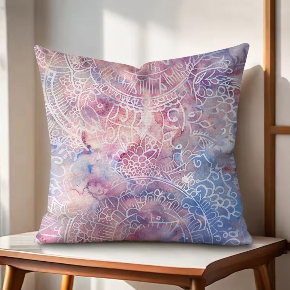 Colorful Floral Mandala Cushion Cover Natural Linen Organic Fabric DoubleSided Printing Couch Pillow Covers Home Decor