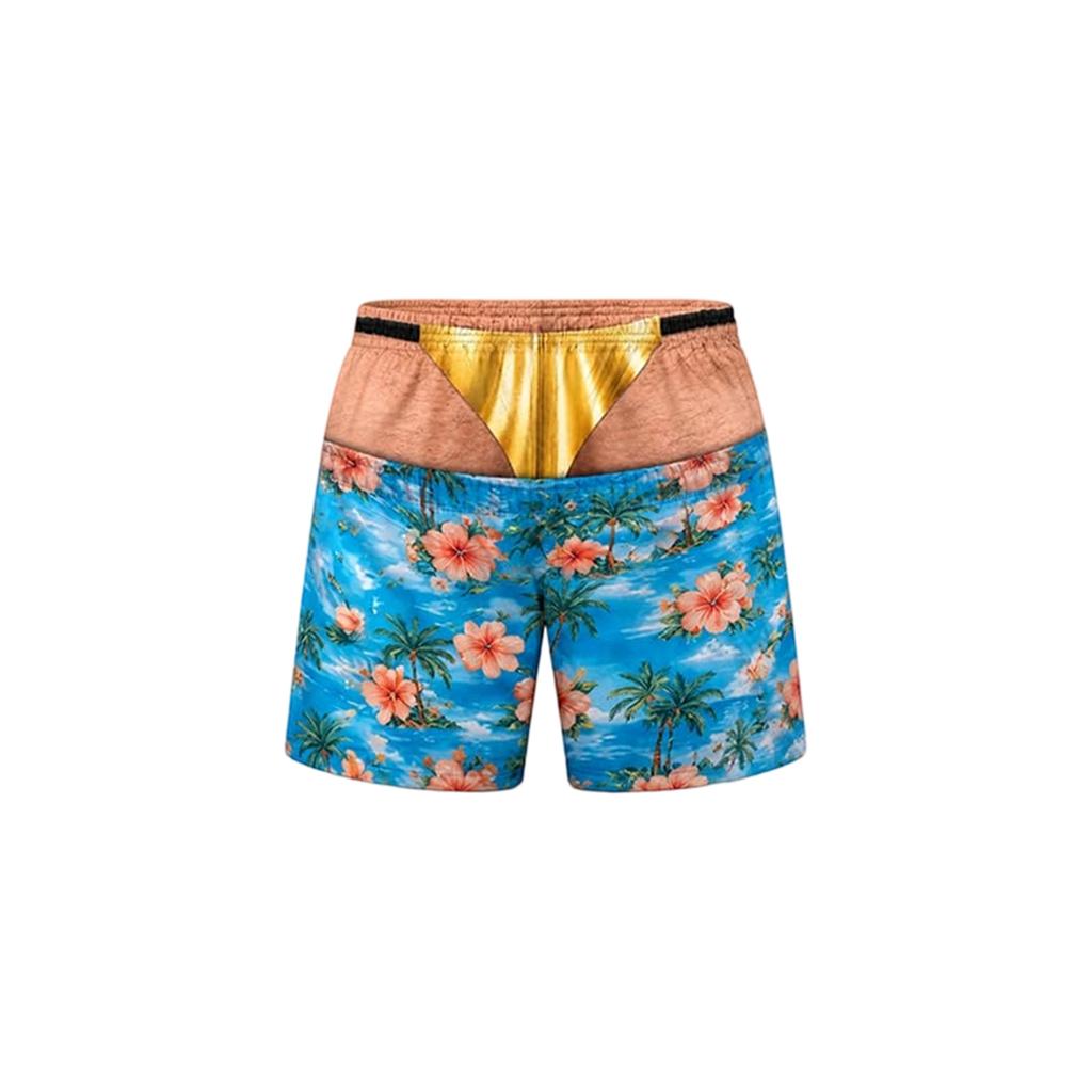 Men's Fun Printed Stretch Waist Drawstring Shorts, Beach Pants, Swimming Trunks