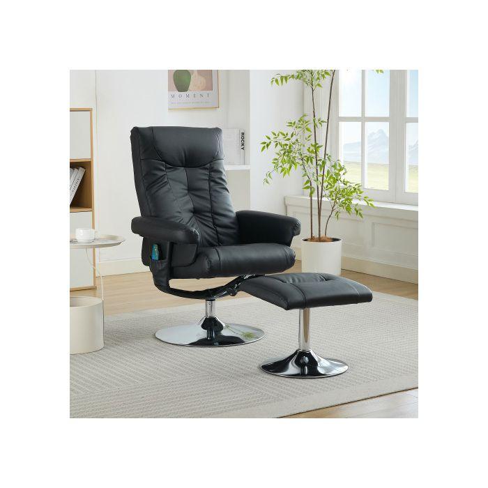 Fauteuil inclinable avec fonction d'inclinaison et fonction de massage à cinq points, pivotant à 360 degrés, noir
