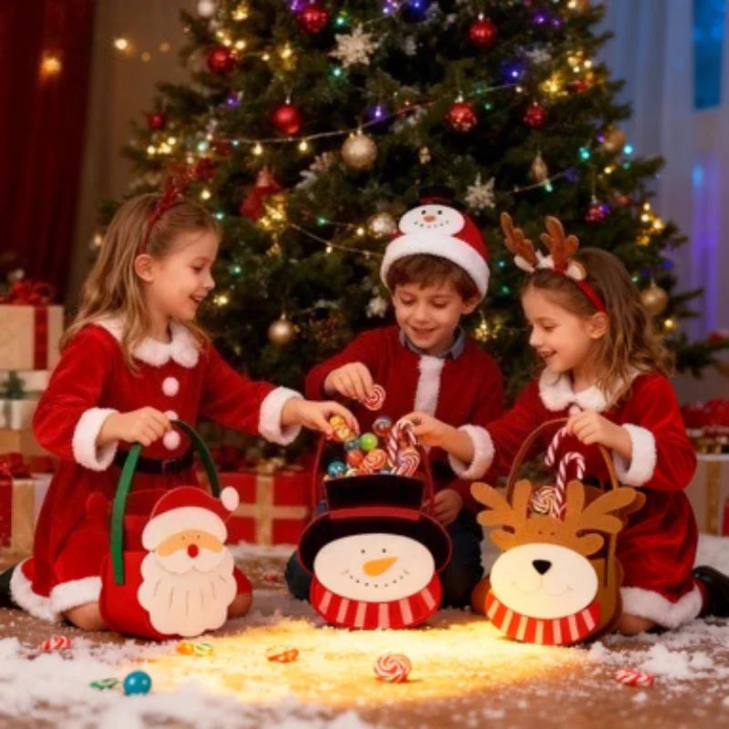 Christmas Gift Bags Felt Santa Claus Sack Pouch For Xmas Tree Decorations Candy Presents Holder Stocking Stuffers Party Supplies