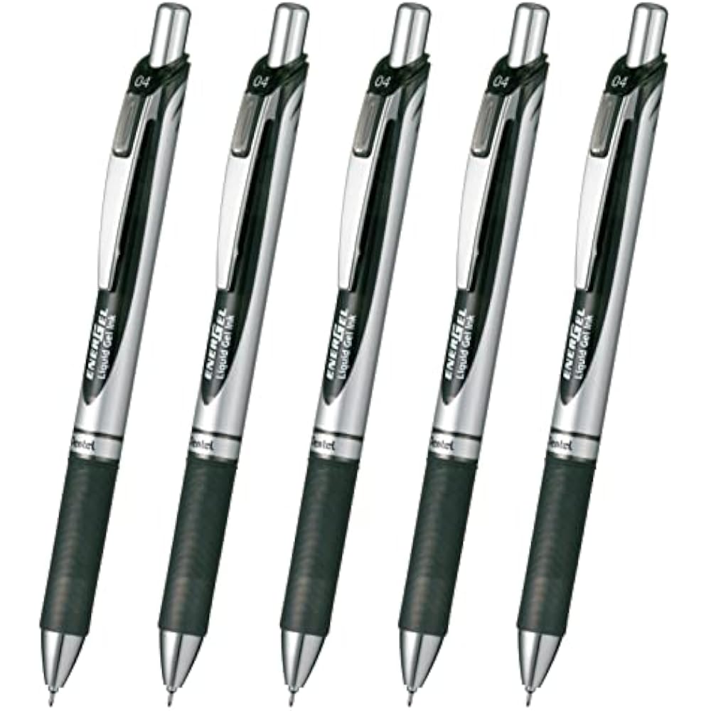 Pentel Ballpoint Pen Gel Ink Gel Knock Type 0.4mm Silver Shaft XBLN74-A Black 5
