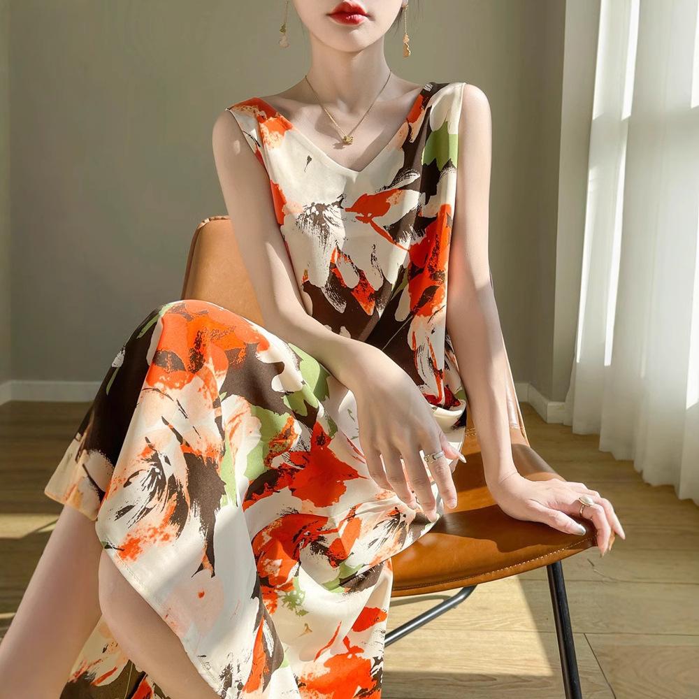 

Women s Summer Satin Faux Silk Spaghetti Strap V-Neck Dress 4XL (165-180 jin)