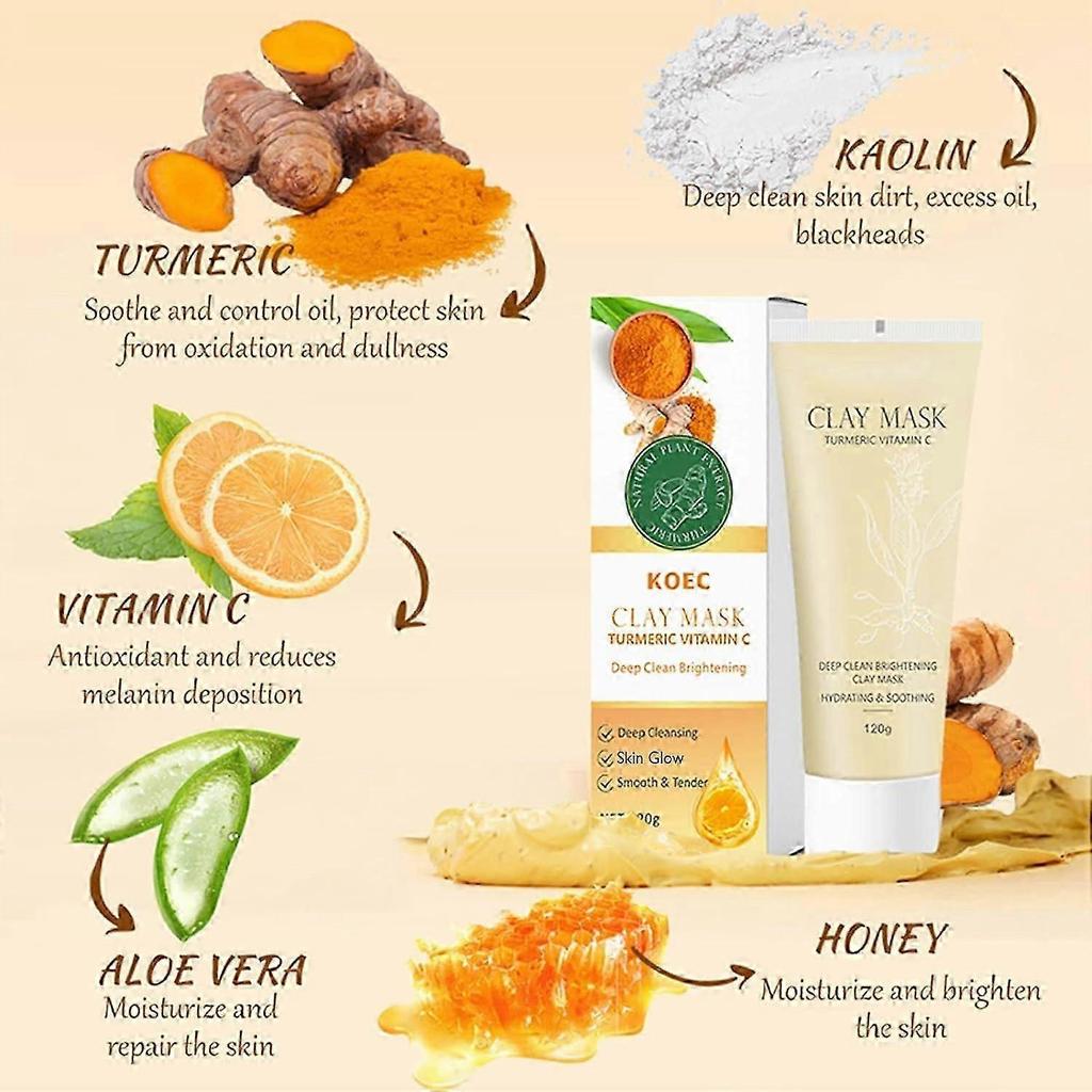 Turmeric Vitamin C Clay Mask,Deep Cleansing Face Mask,Improve Blackheads, Acne, Dark Spots, Even Skin Tone Face Mask
