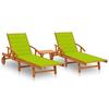 Sun Loungers Set of 2 with Table and Cushions Solid Acacia