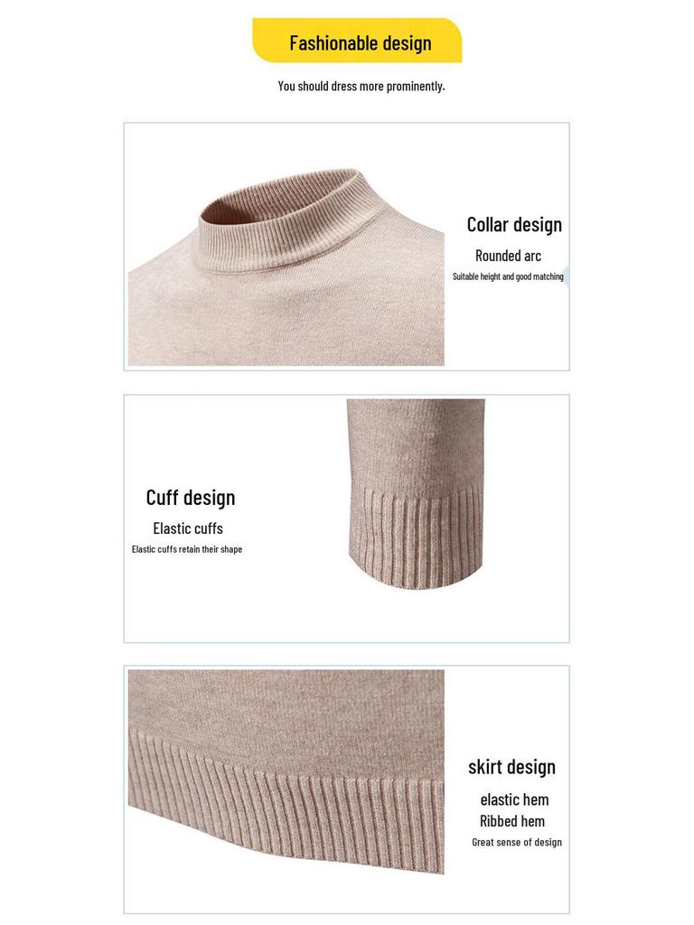 Men's Retro Half-High Neck Slim-Fit Knit Sweater - Versatile Base or Outer Layer, Casual and Lightweight