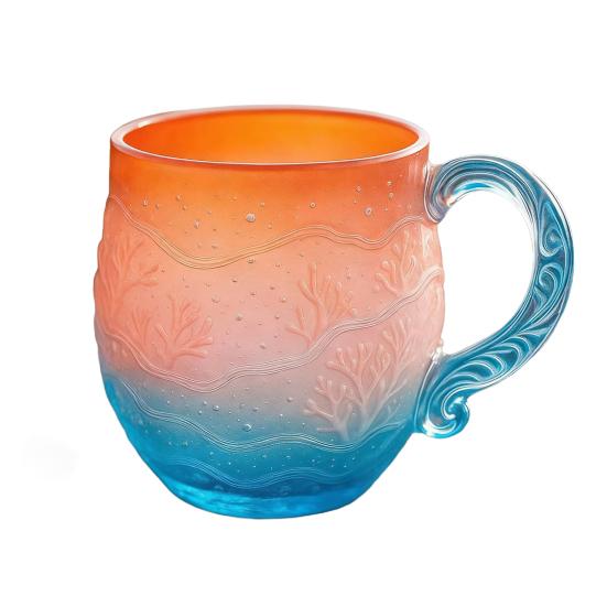 

Кружка стеклянная «Океанский закат» Чашка для кофе в морском стиле с ручкой в виде волны Градиентные цвета Чашка для чая
