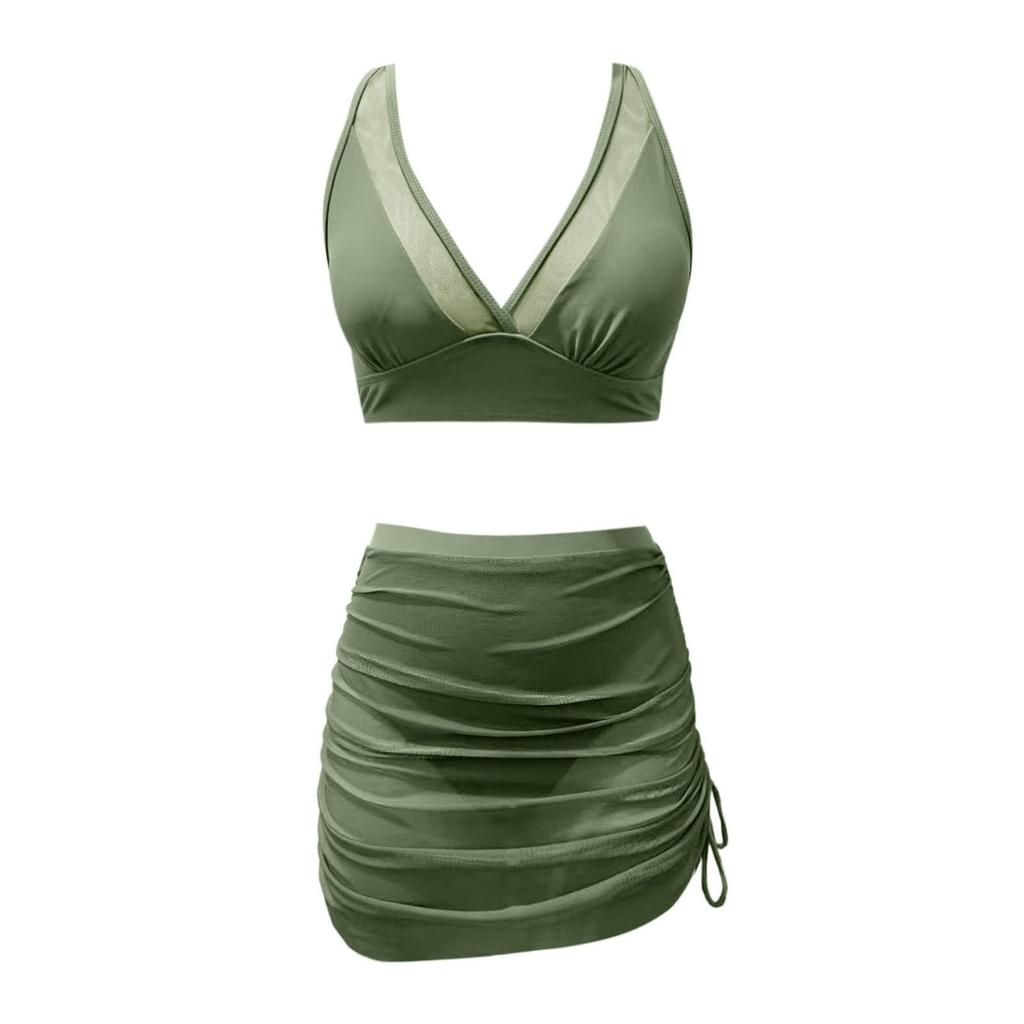 Costume da bagno da donna con reggiseno imbottito, sexy, con perizoma in rete e lacci, alla moda e separato, senza reggiseno in acciaio