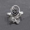 Buyee 925 Silver Rose Flower Open Ring for Women Elegant Fashion Jewelry Big Circle Gift Ethnic Fine Female