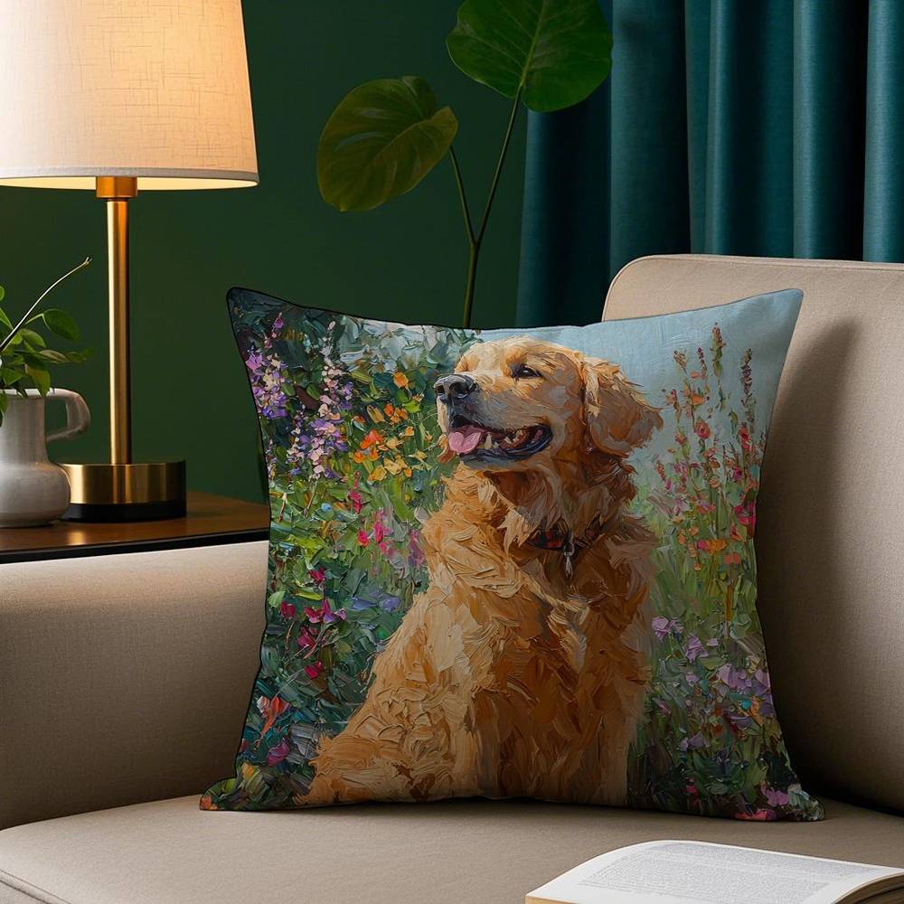 

Милая собака Золотистый ретривер Наволочка Плюшевая ткань Мягкая наволочка Двусторонняя печать Чехол для диванной подушки 12x12Inch