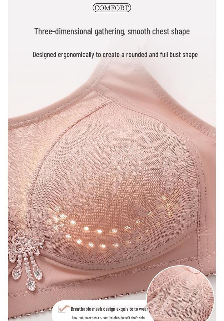 Plus Size Wireless Push-Up Bra: Beautiful Back, Side Support, Breathable Latex Cotton, Comfortable Fit