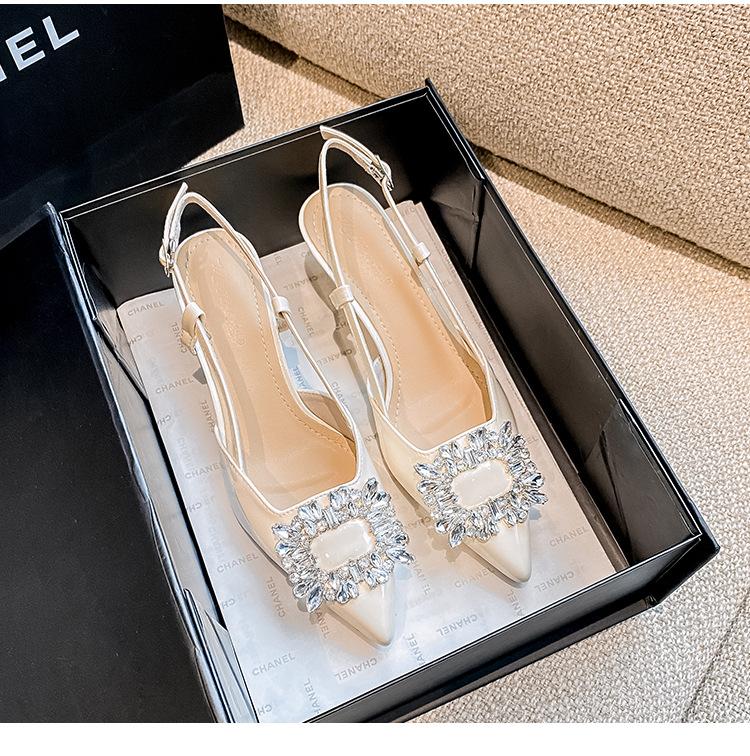 Sandalias Francesas de Moda para Mujer Verano 2025 Diamante Puntera Puntiaguda Tacones Altos Delgados Zapatos de Señora Talla Grande Sandalias de Mujer 41 42 43