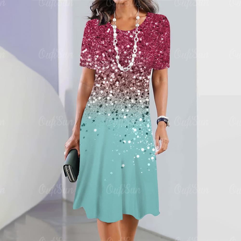 2025 New Women's Dresses Sequin Print Elegant Beautiful Dresses Female Summer Casual Fashion Daily Clothes