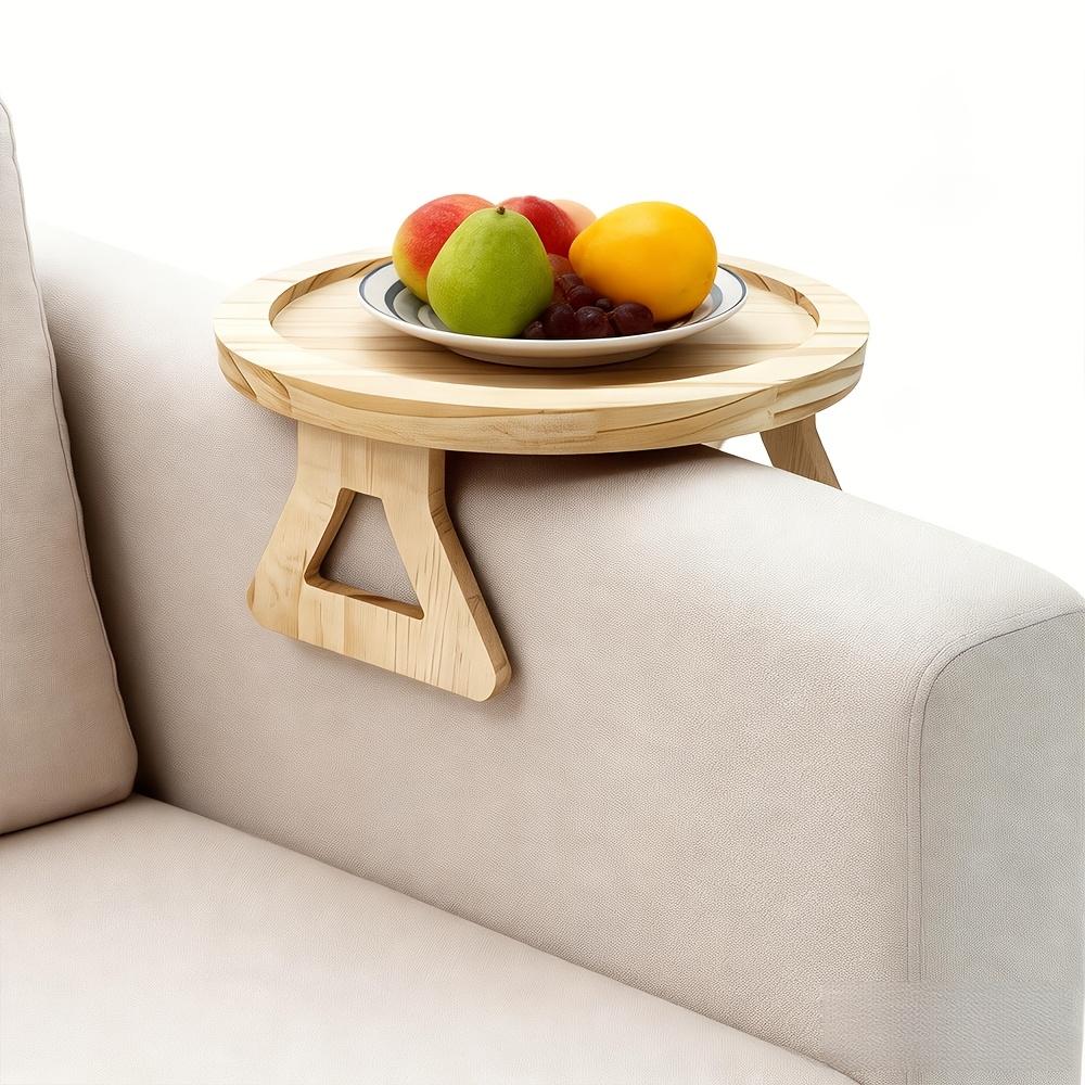 1PC Round Wooden Tray, Suitable for Sofa Armrests, Foldable Design, Also Suitable for Beds