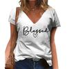 Gesegnetes bedrucktes V-Ausschnitt T-Shirt lässig kurzärmlig Damenmode Streetwear Oversized V-Ausschnitt