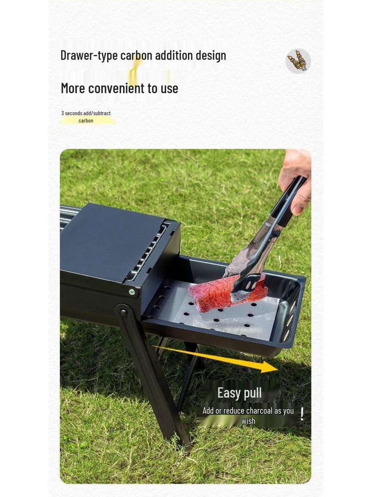 Portable Outdoor BBQ Grill for Skewers & Roast - Folding Camping Set with Charcoal