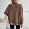 Mode Automne Décontracté Femme Pull Col Roulé Oversize Manches Lanterne Amples Tricot Côtes Pull Haut Manches Longues