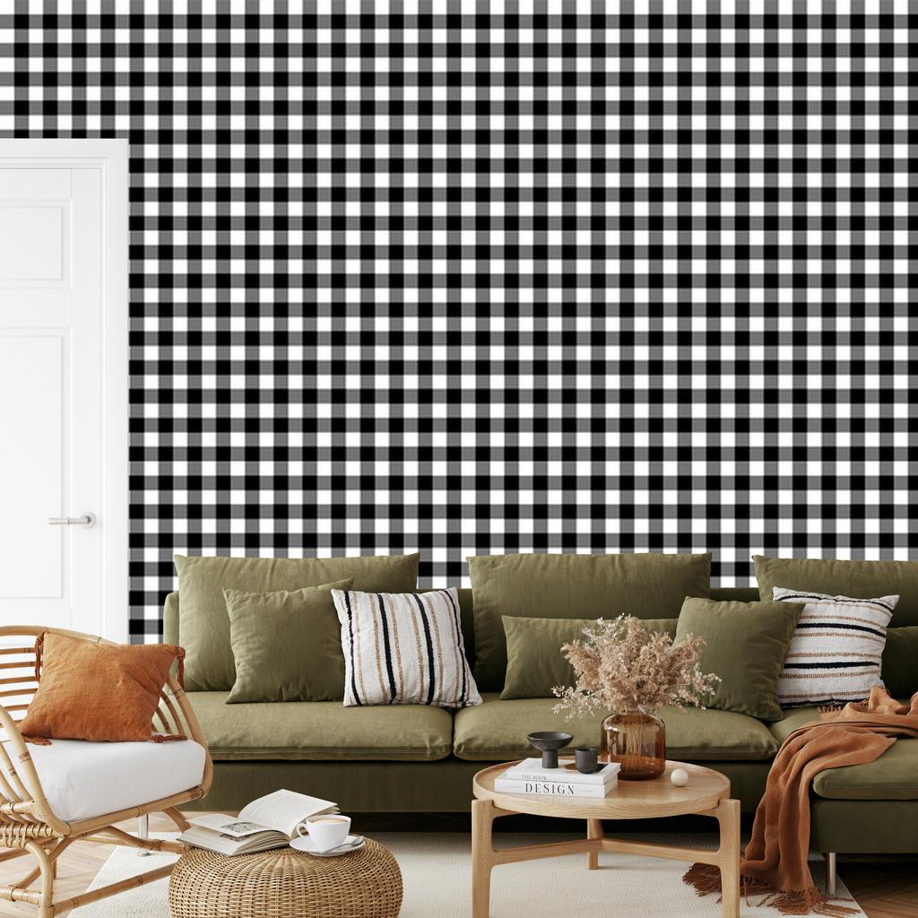 Wallpaper Black and White Checkered Gray and Black for Living Room and Bedroom 50x1000