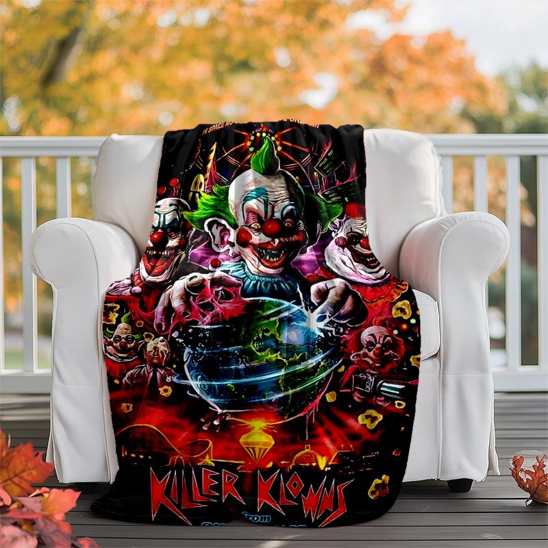 Horror Clown Circus Flannel Blanket Soft Warm All-Season Throw, Design for Camping, Car Travel, Hiking Sofa, Bed, Office Perfect Gift for Parties