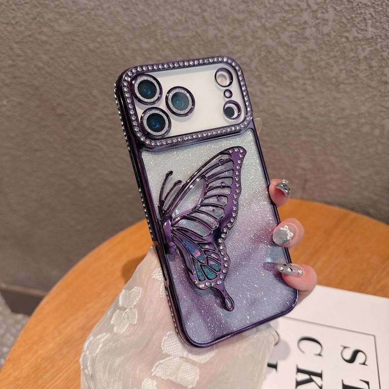 Glitter Quicksand Butterfly Rhinestone Stand Shockproof Anti Fall Phone Case For Apple Iphone