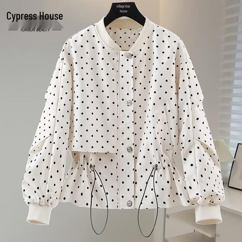 SIBOSHE Women s Korean Style Color-Block Polka Dot Long-Sleeve Jacket XL