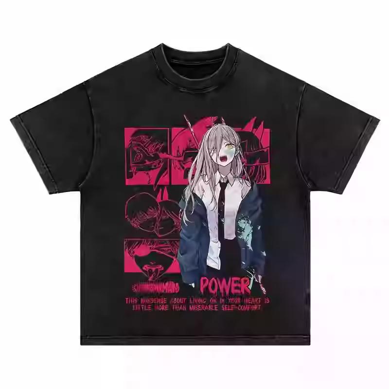 Anime Chainsaw Man Tshirt Denji Power Makima Aki Graphic T Shirt Mens Clothing Short Sleeve Tee Cotton Washed Oversized Tshirt S