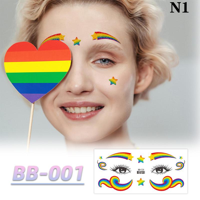 

Радужная наклейка на лицо, водонепроницаемая временная татуировка, красочный узор, луна, звезда, боди-арт, рука, поддельные татуировки для женщин и мужчин as the picture