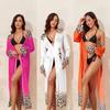 2024 Women's Leopard Print Tie-Up Swimsuit Cover-Up for European & American Seaside Vacations