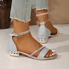2025 Summer Plus Size Women's Modern Cover Heel Sandals Ankle Buckle Strap Shoes Bling Crystal Low Heel Dress Sandals