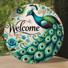 plaintextVintage Peacock Welcome Round Metal Sign D Flat Printed Teal Floral Peacock Tin Plaque Colorful Retro Wall Decor Fo
