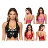 S-XXL Women Glossy PU Leather Halter Crop Top Front Zipper Back Lace Up V Neck Mini Corset Y2k Clubwear Tank Vest