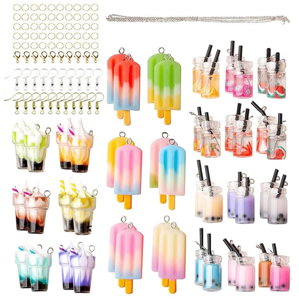 DIY Jewelry Components Milk Tea and Ice Cream Pendant Kits Jewelry Making Supplies Handmade Accessories for Women Girl